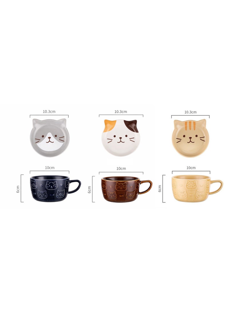 6-Piece Cute Cat-Design Ceramic Cup & Saucer Set – Perfect for Coffee, Tea, and Desserts - Image 2